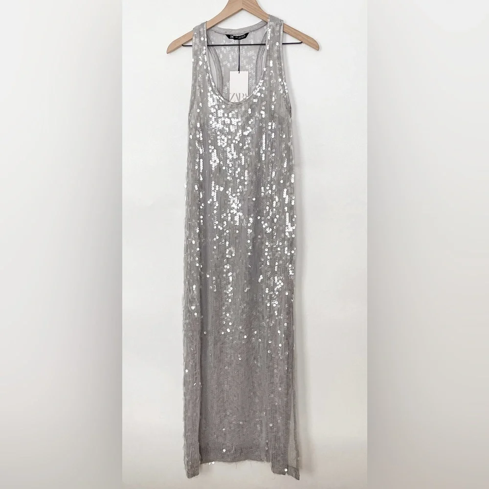 ZARA SEQUIN DRESS SILVER | 2712/246 326/015 - Picture 2 of 7